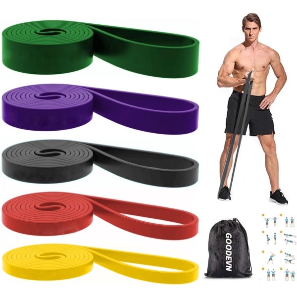 GOODEVN Premium 5-in-1 Weerstandsbanden Set - Professioneel Fitness Elastiek voor Thuis, CrossFit & Krachttraining | 5 Niveaus (10-50kg) | Incl. Opbergtas & Online Workout Programma