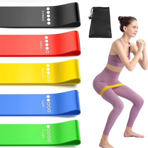 Ibenzoa® Premium Weerstandsbanden Set van Vijf Met Kleurgecodeerde Niveaus voor Yoga en Krachttraining