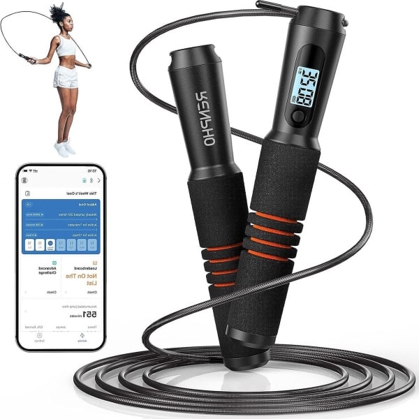 Intelligent springtouw met app-gegevensanalyse voor thuisfitness - crossfit oefeningen - mannen vrouwen kinderen