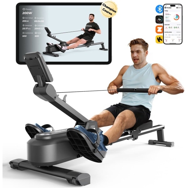 MERACH 2025 roeimachine voor thuis - Roeitrainer met 16-staps magnetisch systeem - Haai-ontwerp - LCD-monitor - Stil magnetisch remsysteem - Exclusieve app en spellen - Compatibel met Kinomap - Eenvoudige montage - Geschikt voor full-body training
