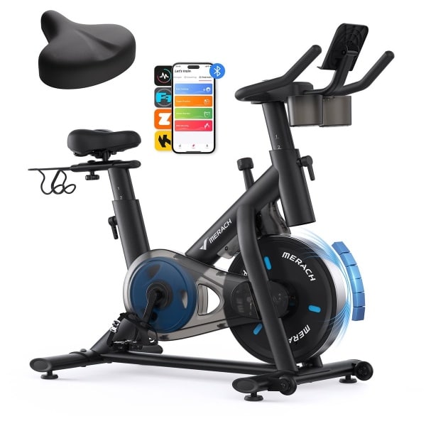 MERACH Hometrainer - 16 Niveaus Magnetische Weerstand - LED-scherm - Verbonden met Kinomap - Dubbele Bekerhouders - Stil