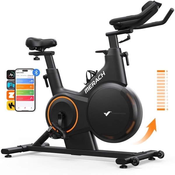 MERACH Hometrainer - 16 Niveaus Magnetische Weerstand - ± 6% Helling - LED-scherm - Bluetooth - APP - Maximaal Gewicht 160 kg - Stil