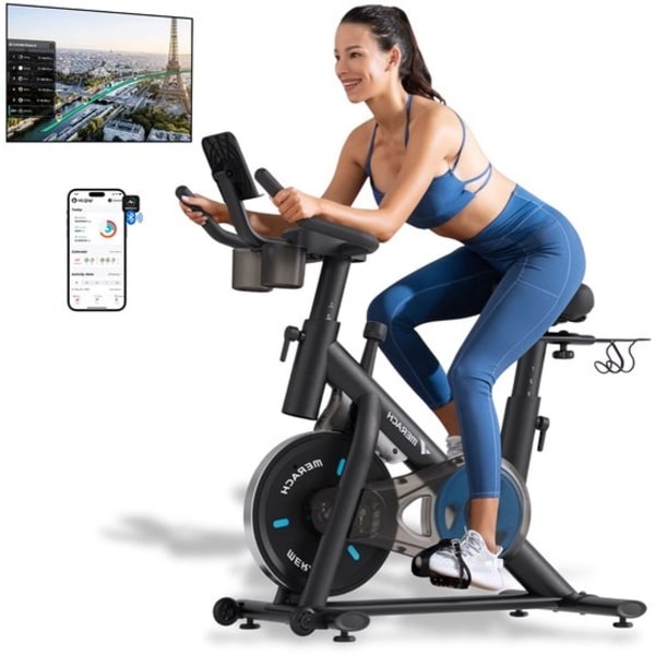 MERACH Hometrainer - Geluidsarme Indoorfiets met App & LED-monitor - Fitness fiets - Verstelbaar Stuur & Zadel - 136 kg Draagvermogen - Met Tablethouder & Fitness Cursussen