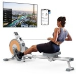 MERACH Roeimachine voor thuis - Stille magnetische roeitrainer- Exclusieve app - 16 weerstandsniveaus - Verbeterde dubbele glijrails - Bluetooth-display & tablet-houder - Verticale opslag - Gemakkelijk te monteren - Belastbaar tot 158 kg