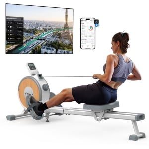MERACH Roeimachine voor thuis - Stille magnetische roeitrainer- Exclusieve app - 16 weerstandsniveaus - Verbeterde dubbele glijrails - Bluetooth-display & tablet-houder - Verticale opslag - Gemakkelijk te monteren - Belastbaar tot 158 kg