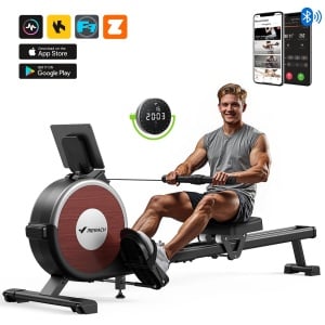 MERACH Stille magnetische roeimachine voor thuis - Inklapbaar - 16 weerstandsniveaus - Dubbele glijrails - Bluetooth met exclusieve app - Verstelbare tablet-houder - LCD-display - Ideaal voor cardio-training - Belastbaar tot 158 kg