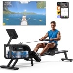MERACH Waterroeimachine met 15L watertank - Stalen frame - Eenvoudig te verplaatsen - Roeitrainer met LCD-monitor - Ergonomisch zitje - Bluetooth & Kinomap-compatibel - Ruimtebesparend ontwerp - Echt-tijd fitnessmonitor - Stille training tot 136 kg