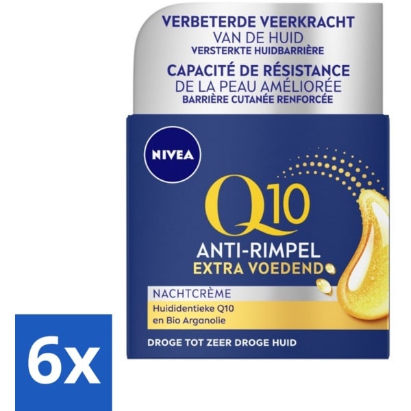NIVEA - Nachtcrème - Q10 Extra Voedend - Voor droge huid - Anti-Rimpel - Met Creatine - 50 ml - Voordeelverpakking - 6 stuks