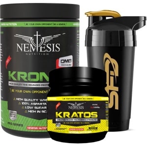 Nemesis Nutrition KRACHT Bundel | Kronos Whey 7 Proteins 1kg Banaan + Creatine Monohydraat 500g | Inclusief Gratis Shaker