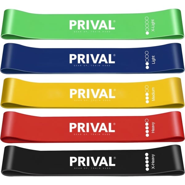 PRIVAL Weerstandsbanden Set - 5 Sterktes - Fitness Elastieken voor Thuis & Gym - Full Body Workout - Inclusief Opbergzakje - Latex - Krachttraining & Revalidatie