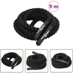 The Living Store Battle rope 9 m 6,8 kg polyester zwart - Slagtouw - Battle Rope - Fitnessapparaat - Crossfit - Functional Training