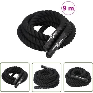 The Living Store Battle rope 9 m 6,8 kg polyester zwart - Slagtouw - Battle Rope - Fitnessapparaat - Crossfit - Functional Training