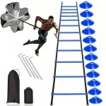 Trainingsset - Snelheids- & krachttraining - Voetbal & Hockey Spullen - Training Artikelen - Pionnen - Loopladder - Speedladder - Agility - Weerstand Parachute Sprint - Blauw