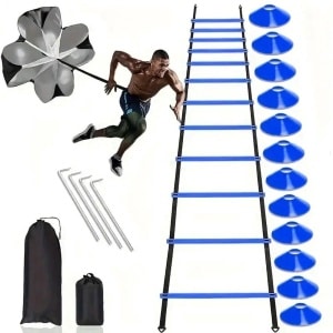 Trainingsset - Snelheids- & krachttraining - Voetbal & Hockey Spullen - Training Artikelen - Pionnen - Loopladder - Speedladder - Agility - Weerstand Parachute Sprint - Blauw