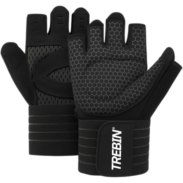 Trebin Fitness Handschoenen - Sport & Fitnesshandschoenen Heren & Dames - Krachttraining - Fitness - Crossfit - Sport handschoenen - Sporthandschoenen - Zwart - Maat L