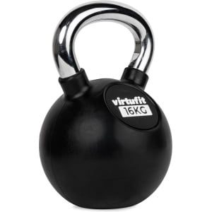 VirtuFit Kettlebell - Rubber/Chroom - 16 kg - Zwart - Sport Gewicht - Duurzaam Design - Ergonomische Handgreep - Geschikt voor CrossFit & Fitness - Conditietraining