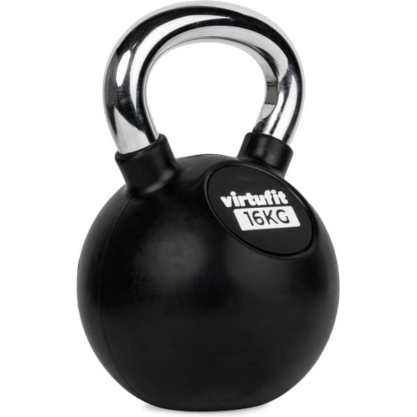 VirtuFit Kettlebell - Rubber/Chroom - 16 kg - Zwart - Sport Gewicht - Duurzaam Design - Ergonomische Handgreep - Geschikt voor CrossFit & Fitness - Conditietraining