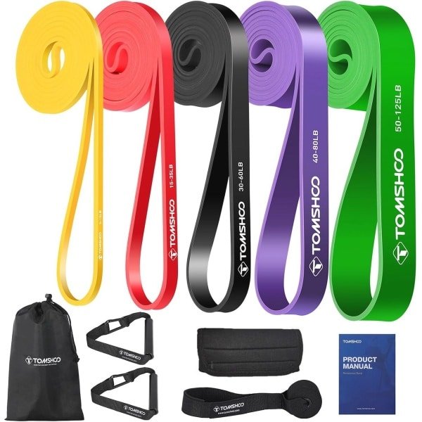 Weerstandsbanden set - 5 elastische fitnessbanden voor krachttraining, stretching en yoga