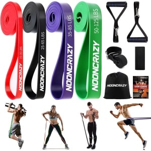 Weerstandsbanden, verschillende niveaus weerstandsbanden met deuranker en handgrepen, fitnessbanden voor krachttraining, training, fysiotherapie, yoga voor mannen en vrouwen