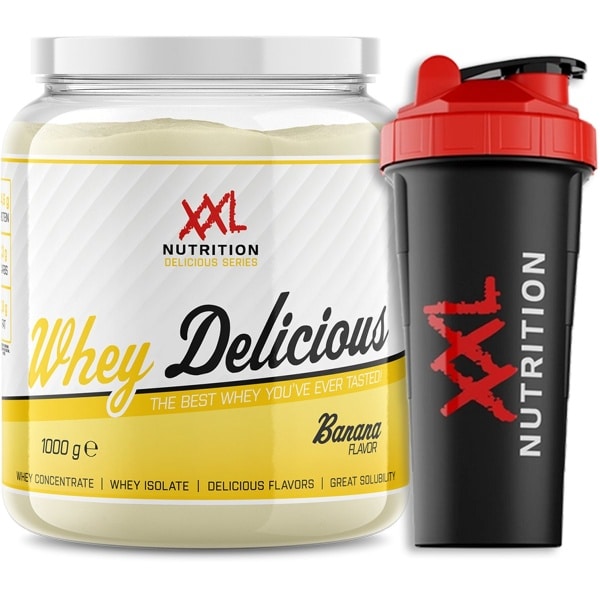 XXL Nutrition - Whey Delicious Incl. Shaker! - 80% Eiwit - Banaan - Wei Eiwitpoeder met BCAA & Glutamine, Proteine Poeder, Eiwit shake, Whey Protein - Diverse Smaken - 1000 gram (33 shakes)