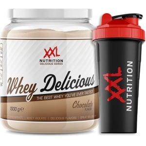 XXL Nutrition - Whey Delicious Incl. Shaker! - 80% Eiwit - Chocolade - Wei Eiwitpoeder met BCAA & Glutamine, Proteine Poeder, Eiwit shake, Whey Protein - Diverse Smaken - 1000 gram (33 shakes)