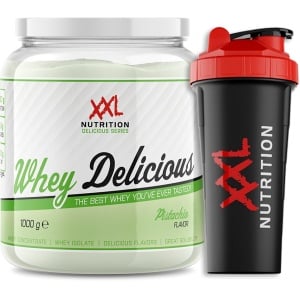 XXL Nutrition - Whey Delicious Incl. Shaker! - 80% Eiwit - Pistache - Wei Eiwitpoeder met BCAA & Glutamine, Proteine Poeder, Eiwit shake, Whey Protein - Diverse Smaken - 1000 gram (33 shakes)