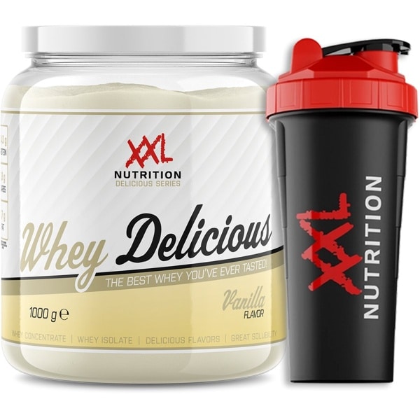 XXL Nutrition - Whey Delicious Incl. Shaker! - 80% Eiwit - Vanille - Wei Eiwitpoeder met BCAA & Glutamine, Proteine Poeder, Eiwit shake, Whey Protein - Diverse Smaken - 1000 gram (33 shakes)