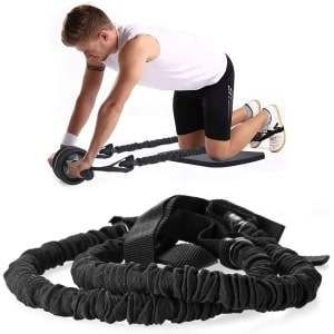 1 paar - Pull-Up Ab Wheel Cords - Ab Wheel Elastic Cords - Gebruikt ter ondersteuning van krachttraining Wielweerstandsbanden - Zwart - 95 cm - Geschikt voor trainingen in de sportschool - Zonder wielen