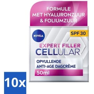 10 x NIVEA - CELLular Expert Filler Dagcrème - Anti-Veroudering Gezichtscrème - SPF 30 - Met Hyaluronzuur, Creatine & Foliumzuur - 50 ml - Foliumzuur - SPF 30 - NIVEA CELLular Expert - Huidverjonging - Gezichtscrème
