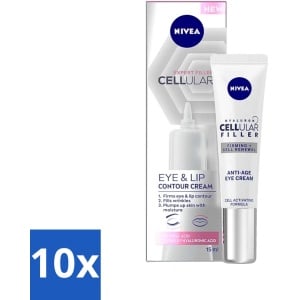 10 x NIVEA - Oogcrème - CELLular Expert Filler Anti-Veroudering - Voor ouder wordende huid - Met Hyaluronzuur & Puur Foliumzuur - 15 ml - Kraaienpootjes - Hyaluronzuur - Creatine - Puur Foliumzuur