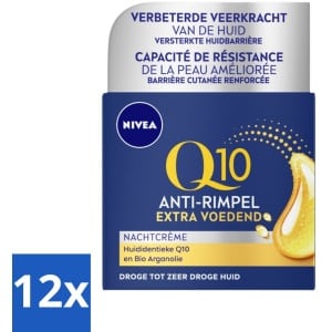 12 x NIVEA - Nachtcrème - Q10 Extra Voedend - Voor droge huid - Anti-Rimpel - Met Creatine - 50 ml - NIVEA Q10 - Nachtcrème - Droge Huid - Anti-rimpelcrème - Hydratatie
