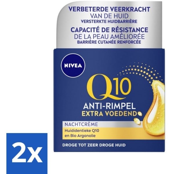 2 x NIVEA - Nachtcrème - Q10 Extra Voedend - Voor droge huid - Anti-Rimpel - Met Creatine - 50 ml - NIVEA Q10 - Nachtcrème - Droge Huid - Anti-rimpelcrème - Hydratatie