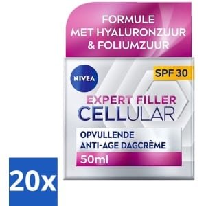 20 x NIVEA - CELLular Expert Filler Dagcrème - Anti-Veroudering Gezichtscrème - SPF 30 - Met Hyaluronzuur, Creatine & Foliumzuur - 50 ml - Foliumzuur - SPF 30 - NIVEA CELLular Expert - Huidverjonging - Gezichtscrème