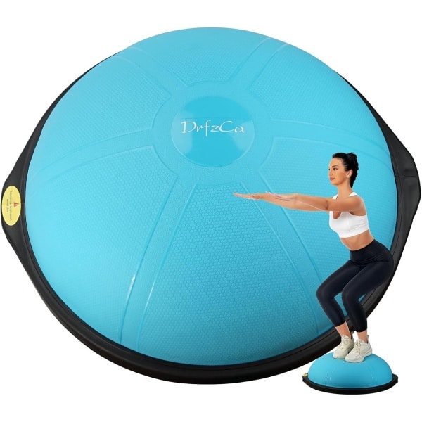 25 Inch Balansbal - 1500 lbs Opblaasbare Balanstrainer met Antislipbasis - Verbeterde Halve Trainingsbal voor Krachttraining met Voetpomp