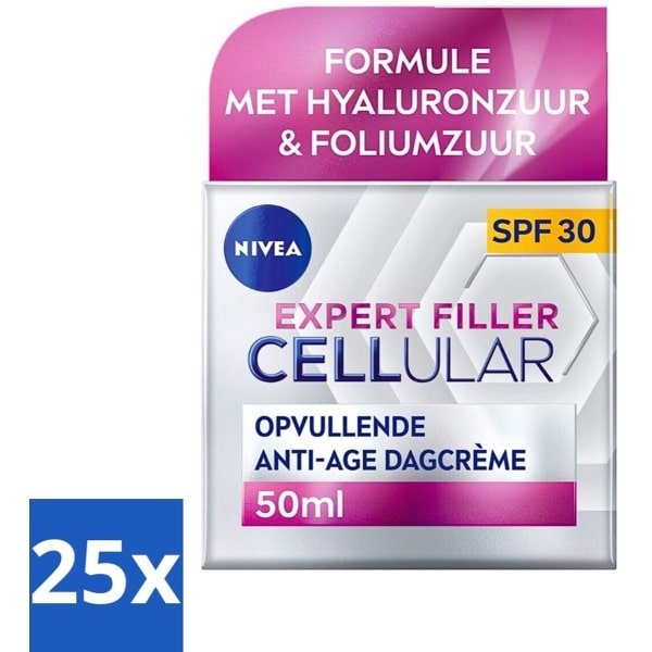 25 x NIVEA - CELLular Expert Filler Dagcrème - Anti-Veroudering Gezichtscrème - SPF 30 - Met Hyaluronzuur, Creatine & Foliumzuur - 50 ml - Foliumzuur - SPF 30 - NIVEA CELLular Expert - Huidverjonging - Gezichtscrème