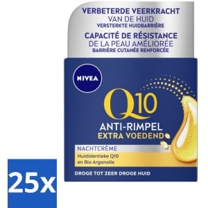 25 x NIVEA - Nachtcrème - Q10 Extra Voedend - Voor droge huid - Anti-Rimpel - Met Creatine - 50 ml - Rimpels - Fijne Lijntjes - Huidveroudering - Q10 Crème