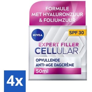 4 x NIVEA - CELLular Expert Filler Dagcrème - Anti-Veroudering Gezichtscrème - SPF 30 - Met Hyaluronzuur, Creatine & Foliumzuur - 50 ml - Anti-rimpel Crème - Dagcrème - Anti-aging - Hyaluronzuur - Creatine