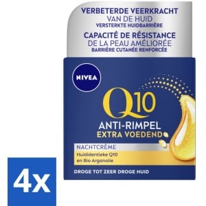 4 x NIVEA - Nachtcrème - Q10 Extra Voedend - Voor droge huid - Anti-Rimpel - Met Creatine - 50 ml - NIVEA Q10 - Nachtcrème - Droge Huid - Anti-rimpelcrème - Hydratatie