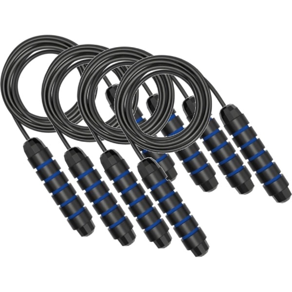 4 x WM Sports Springtouw verzwaard - Touwtje springen - Rope skipping - Jump rope - Speedrope - Verstelbaar - Voor volwassenen en kinderen - Sport springtouw - Fitness, crossfit en boksen - Staaldraad - Foam handvaten - Lengte 280 cm - Zwart en blauw