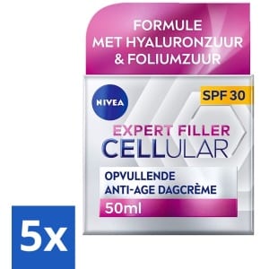 5 x NIVEA - CELLular Expert Filler Dagcrème - Anti-Veroudering Gezichtscrème - SPF 30 - Met Hyaluronzuur, Creatine & Foliumzuur - 50 ml - Foliumzuur - SPF 30 - NIVEA CELLular Expert - Huidverjonging - Gezichtscrème