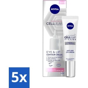 5 x NIVEA - Oogcrème - CELLular Expert Filler Anti-Veroudering - Voor ouder wordende huid - Met Hyaluronzuur & Puur Foliumzuur - 15 ml - Kraaienpootjes - Hyaluronzuur - Creatine - Puur Foliumzuur
