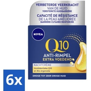 6 x NIVEA - Nachtcrème - Q10 Extra Voedend - Voor droge huid - Anti-Rimpel - Met Creatine - 50 ml - NIVEA Q10 - Nachtcrème - Droge Huid - Anti-rimpelcrème - Hydratatie