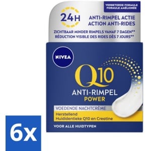 6 x NIVEA - Nachtcrème - Q10 POWER Anti-Rimpel - Voor alle huidtypen - Met Q10 & Creatine - 50 ml - Nivea Q10 - Anti-rimpel Crème - Nachtcrème - Rimpels Verminderen - Fijne Lijntjes