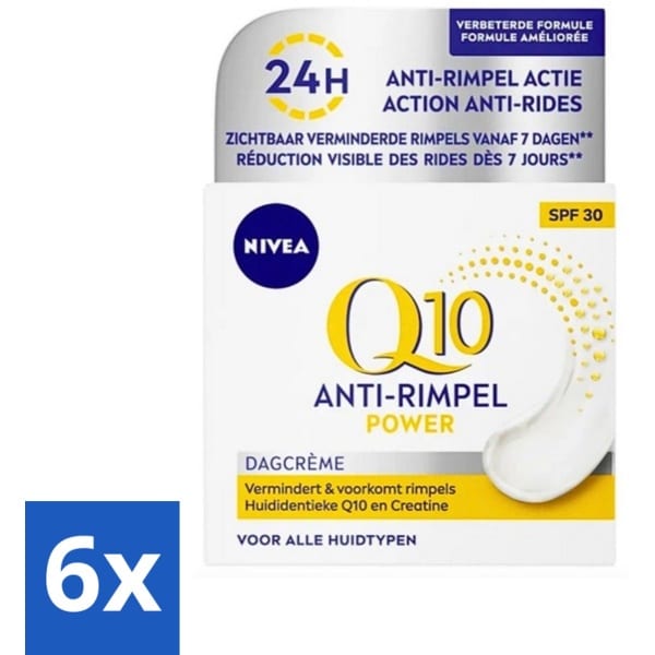 6 x NIVEA - Q10 POWER Dagcrème - Anti-Rimpel Crème - SPF 30 - Voor alle huidtypen - Met Q10 & Creatine - Collageenversterker - 50 ml - Anti-rimpel Crème - Dagcrème - NIVEA Q10 - Collageen Booster - SPF 30