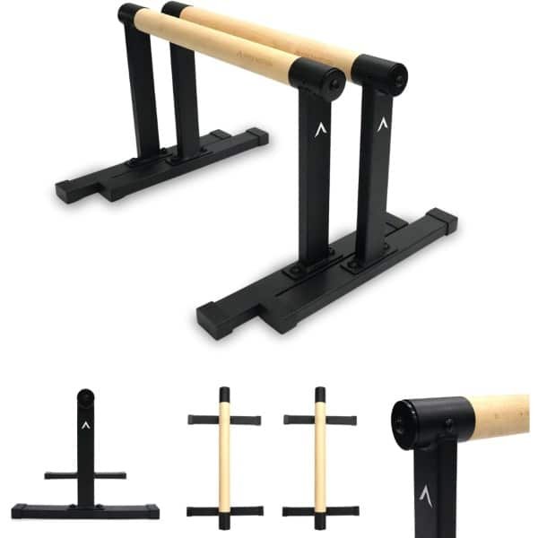 APEX MOTION Premium Houten Parallettes voor Calisthenics, CrossFit, Turnen & Gymnastiek - Push Up Grips Bar & Opdruksteun Hout - Fitness & Krachttraining - Metalen Frame met Antislip