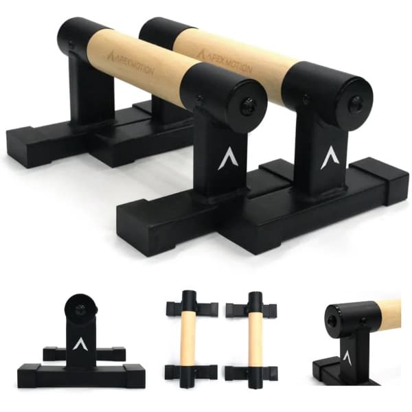 APEX MOTION Premium Houten Parallettes voor Calisthenics, CrossFit, Turnen & Gymnastiek - Push Up Grips Bar & Opdruksteun Hout - Fitness & Krachttraining - Metalen Frame met Antislip