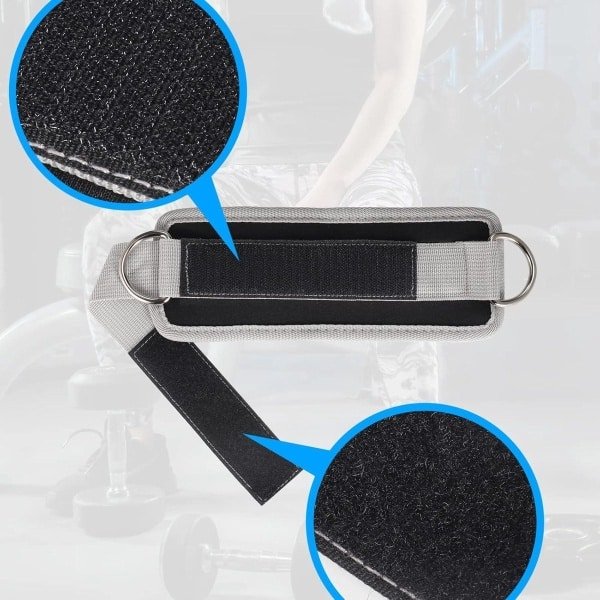 Allecto plus - Comfortabele enkelbanden voor kabelmachine met D-ringen en klittenband (grijs) - Ideaal voor krachttraining - Verstelbaar