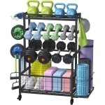 Allecto plus - Gewichtenrek met Wielen voor Thuisgym - Halterrek en Kettlebellrek - Opbergrek voor Krachttraining en Yogamat - All-in-one Fitnessruimte voor Thuis en Garage - Medium Formaat