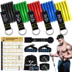 Bands weerstandsbandenset, 5 fitnessbanden, expander tube banden, fitnessband met grote handgreep, enkelriem, deurankerbevestiging, draagtas, ideaal voor pilates, krachttraining, fysiotherapie