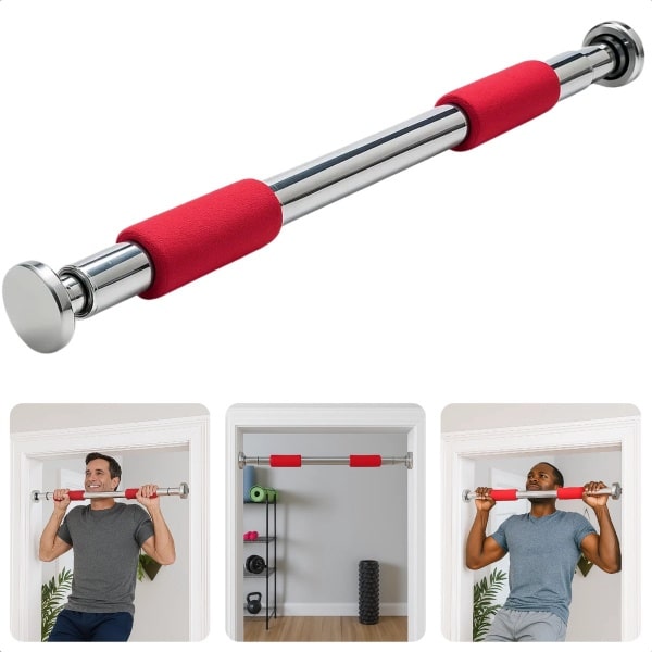 Cheqo® Verstelbare Optrekstang - Pull Up Bar - Deurpost Montage - Krachttraining Thuis - Chin Up Bar - Foam Handgrepen - Maximaal 100 Kg - Fitness Thuis - Optrekstang Deurpost - Krachttraining - Zonder Schroeven - Verstelbaar